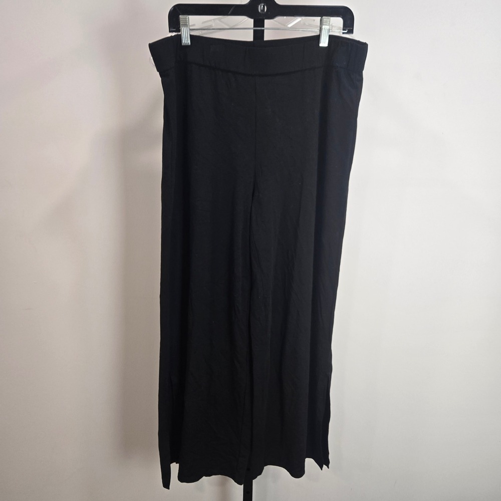 Eileen Fisher Black Wide Leg Side Slit Pants Large Minimalist Lagenlook Lounge